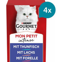 Produktbild von Gourmet Mon Petit Intense Fisch-Variationen mit Thunfisch Lachs und Forelle für erwachsene Katzen 24x50g
