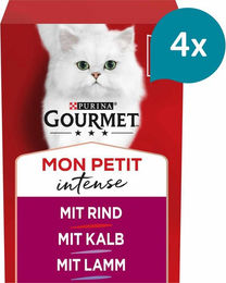 Produktbild von Gourmet Mon Petit Intense Fleisch-Variationen Rind Kalb Lamm Katzenfutter Adult 24x50g