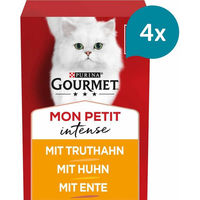 Produktbild von Gourmet Mon Petit Intense Geflügel-Variationen mit Ente, Huhn und Truthahn für erwachsene Katzen 24x50g