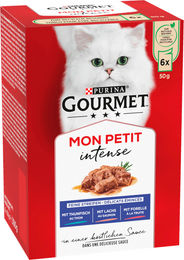 Gourmet Mon Petit Katzen Nassfutter Fisch-Variationen mit Thunfisch, Lachs und Forelle in Sauce, 6 x 50 g - 6 x 50 g – Bild 1 von 7