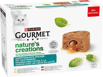 Produktbild von Gourmet Nature's Creations Gravy Heart Katzen Nassfutter Mousse mit Hochseefisch Huhn Kabeljau und Rind Adult 24 x 85 g - 24 x 85 g
