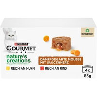 Produktbild von Gourmet Nature's Creations Katzen Nassfutter Mousse mit Saucenherz Huhn und Rind für adulte Katzen 4 x 85 g