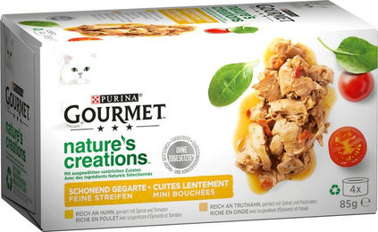 Gourmet Nature's Creations Katzenfutter Huhn und Truthahn Stückchen in Sauce Adult 4x85g – Bild 1 von 2