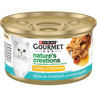 Produktbild von Gourmet Nature's Creations Katzenfutter Stückchen in Gelee Thunfisch für erwachsene Katzen 12x85g ohne Farb- und Aromastoffe sowie Konservierungsstoffe