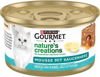 Produktbild von Gourmet Natures Creations Mousse mit Saucenherz Kabeljau 12x85g Katzenfutter