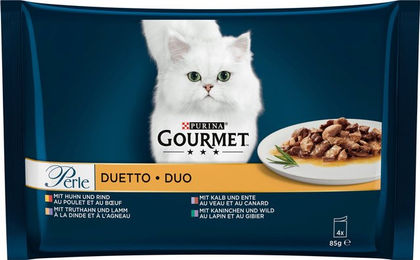Produktbild von Gourmet Perle Duetto di Carne Rind Stückchen in Sauce 4x85g 340g ohne Farb- und Aromastoffe