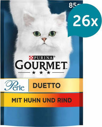 Produktbild von Gourmet Perle Duetto Katzen Nassfutter Huhn und Rind Adult 26x85g