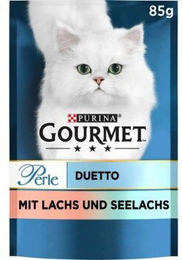 Gourmet Perle Duetto Katzen Nassfutter Lachs und Seelachs Stückchen in Sauce 26x85 g - 26 x 85 g – Bild 1 von 3