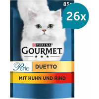 Produktbild von Gourmet Perle Duetto Katzenfutter Huhn und Rind Stückchen in Sauce 26x85g