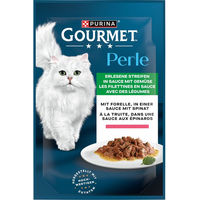 Produktbild von Gourmet Perle Erlesene Streifen in Sauce mit Forelle für erwachsene Katzen 26 x 85 g - 24 x 85 g