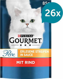 Produktbild von Gourmet Perle Erlesene Streifen in Sauce mit Rind Katzenfutter Adult 26x85g
