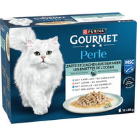 Produktbild von Gourmet Perle Katzen Nassfutter Gemischte Auswahl mit Lachs, Kabeljau, Scholle und Seelachs in Sauce 12 x 85 g