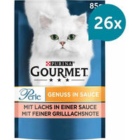 Produktbild von Gourmet Perle Katzen Nassfutter Lachs in Sauce für erwachsene Katzen 26x85g