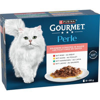 Produktbild von Gourmet Perle Katzenfutter Multipack mit Stückchen in Sauce für erwachsene Katzen 8 x 85 g Sortenmix Huhn Lachs Kaninchen Rind ohne Farb- und Aromastoffe - 8 x 85 g