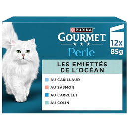 Gourmet Perle Les Ecretés du Ocean Nassfutter für ausgewachsene Katzen mit Lachs und Kabeljau in Sauce 12 x 85 g – Bild 1 von 6