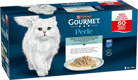 Produktbild von Gourmet Perle Mixpaket Katzen Nassfutter Fisch in Sauce 60 x 85 g
