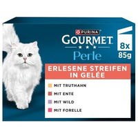 Produktbild von Gourmet Perle Nassfutter Katze Adult Stückchen in Gelee mit Truthahn Forelle Ente und Wild 8x85 g