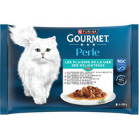 Produktbild von Gourmet Perle Plaisir de La Mer Katzen Nassfutter Probierpaket mit Fischstückchen in Sauce für adulte Katzen 4 x 85 g - 4 x 85 g