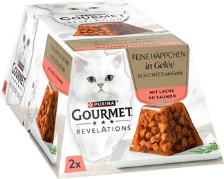 Produktbild von Gourmet Revelations Feine Häppchen Lachs in Gelee Katzen Nassfutter Adult 114 g