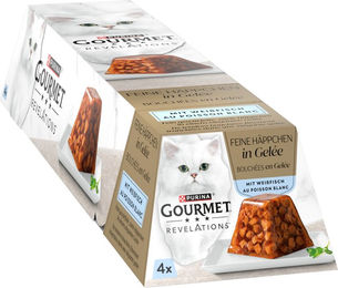 Produktbild von Gourmet Revelations Fine Cuts Weißfisch Stückchen in Gelee für erwachsene Katzen 8 x 57 g - 8 x 57 g