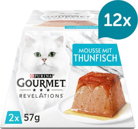 Produktbild von Gourmet Revelations Mousse in Sauce mit Thunfisch für erwachsene Katzen 12x57g