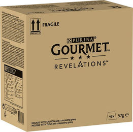 Gourmet Revelations Mousse Katzenfutter Lachs und Thunfisch Adult 48 x 57 g ohne Farb- und Aromastoffe sowie Konservierungsstoffe - 48 x 57 g – Bild 1 von 8