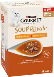 Produktbild von Gourmet Soup Royale Katzen-Suppe mit Fischstücken in Sauce für Adult, 24 x 45 g