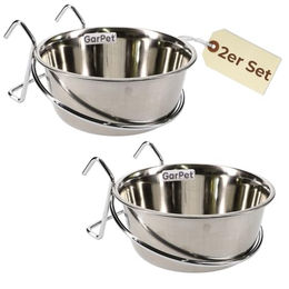 GranataPet 2er Set Edelstahlnapf zum Einhängen für Hund Kaninchen und Vogel in Silber - 2 x 0,6 l – Bild 1 von 7