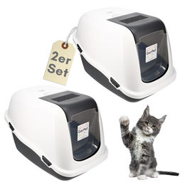 GranataPet 2er Set Katzenklo mit Deckel und Aktivkohlefilter XXL Haubentoilette aus Kunststoff in Grau und Weiß – Bild 1 von 7
