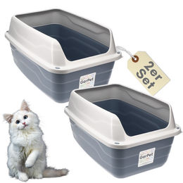 GranataPet 2er Set Offene Schalentoilette für Katzen aus Kunststoff in Weiß und Grau Größe L – Bild 1 von 13