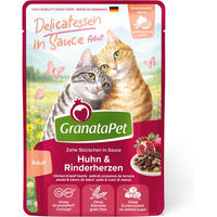 Produktbild von GranataPet Delicatessen Stückchen in Sauce Huhn und Rinderherzen Getreidefrei 24 x 100 g