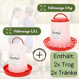 GranataPet Hühner Futterautomat und Hühnertränke Set aus Kunststoff in Rot für Geflügel und Küken 4 Stück – Bild 1 von 8