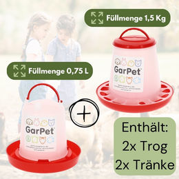 GranataPet Hühner Futterspender und Tränke Set aus Kunststoff für Geflügel und Küken Gr. 1 Rot 4 Stück – Bild 1 von 8