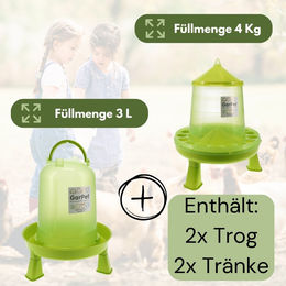GranataPet Hühner Set aus 4 Hühnertränken mit Füßen und Futterautomaten in Grün aus Kunststoff – Bild 1 von 8