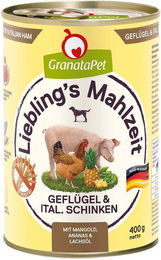 Produktbild von GranataPet Liebling's Mahlzeit Geflügel und italienischer Schinken Light für alle Altersstufen 6x400g zur Gewichtskontrolle