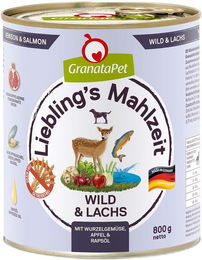 Produktbild von GranataPet Liebling's Mahlzeit Hund Adult Wild und Lachs getreidefrei und zuckerfrei 6x800g