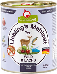 Produktbild von GranataPet Liebling's Mahlzeit Hund Adult Wild und Lachs Stückchen in Sauce getreidefrei und zuckerfrei 6 x 800 g - 6 x 800 g