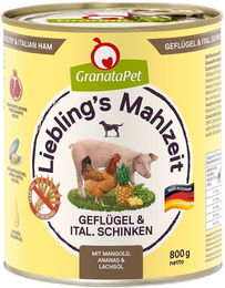 Produktbild von GranataPet Liebling's Mahlzeit Hund Geflügel und italienischer Schinken Light zur Gewichtskontrolle 6x800g