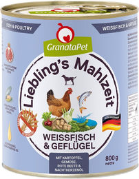 Produktbild von GranataPet Liebling's Mahlzeit Hund Nassfutter Weißfisch und Geflügel Stückchen in Sauce Getreidefrei 6 x 800 g - 6 x 800 g