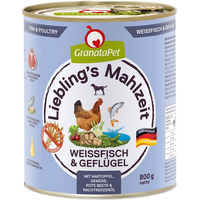 Produktbild von GranataPet Liebling's Mahlzeit Hund Nassfutter Weißfisch und Geflügel Stückchen in Sauce Getreidefrei 6 x 800 g - 6 x 800 g