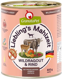 Produktbild von GranataPet Liebling's Mahlzeit Hund Wildragout und Rind Stückchen in Sauce 6x800g ohne Farb- und Aromastoffe