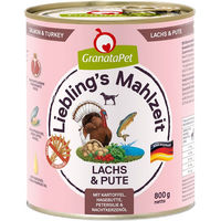 Produktbild von GranataPet Liebling's Mahlzeit Hundefutter Lachs und Pute Stückchen in Sauce getreidefrei Light 6 x 800 g - 6 x 800 g