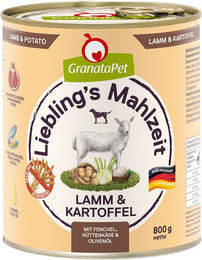 Produktbild von GranataPet Liebling's Mahlzeit Hundefutter Lamm mit Kartoffel Stückchen in Sauce hypoallergen getreidefrei 6 x 800 g - 6 x 800 g