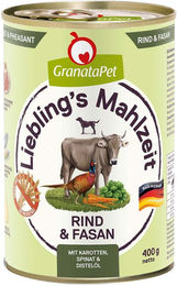 Produktbild von GranataPet Liebling’s Mahlzeit Hundefutter Rind und Fasan Stückchen in Sauce getreidefrei 6x400g