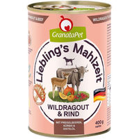 Produktbild von GranataPet Liebling's Mahlzeit Hundefutter Wildragout mit Rind Stückchen in Sauce ohne Farb- und Aromastoffe 6x400g