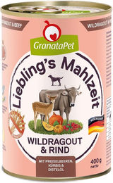 Produktbild von GranataPet Liebling's Mahlzeit Hundefutter Wildragout und Rind Stückchen in Sauce ohne Farb- und Aromastoffe 6x400g - 6 x 400 g