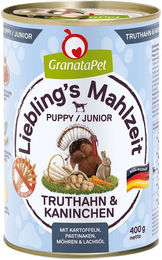 Produktbild von GranataPet Liebling's Mahlzeit Junior Hund Truthahn und Kaninchen Stückchen in Sauce getreidefrei ohne Zucker 24 x 400g - 24 x 400 g