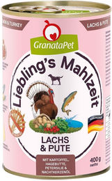 Produktbild von GranataPet Liebling's Mahlzeit Katzenfutter Lachs und Pute Stückchen in Sauce Light 6x400g