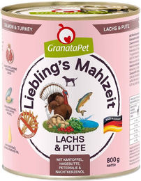 Produktbild von GranataPet Liebling's Mahlzeit Light Lachs und Pute Stückchen in Sauce für alle Altersstufen 6x800g