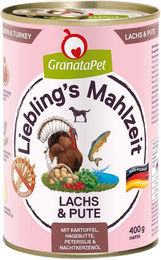 Produktbild von GranataPet Liebling's Mahlzeit Light Lachs und Pute Stückchen in Sauce getreidefrei für alle Altersstufen 24 x 400 g - 6 x 400 g